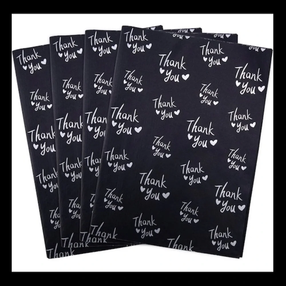 💕LAST ONE💕25 Sheets Black with Silver Thank You Tissue Paper 20" x 14" - Picture 2 of 6